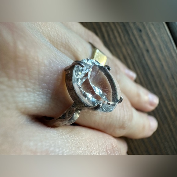 π Large Oval Sterling Cocktail / Engagement Ring π size: 6.5 - Picture 10 of 13